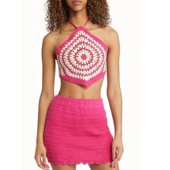 NWOT BP from Nordstrom Crochet Hankerchief Halter Top in Pink Festival Swirl XL - Picture 2 of 7